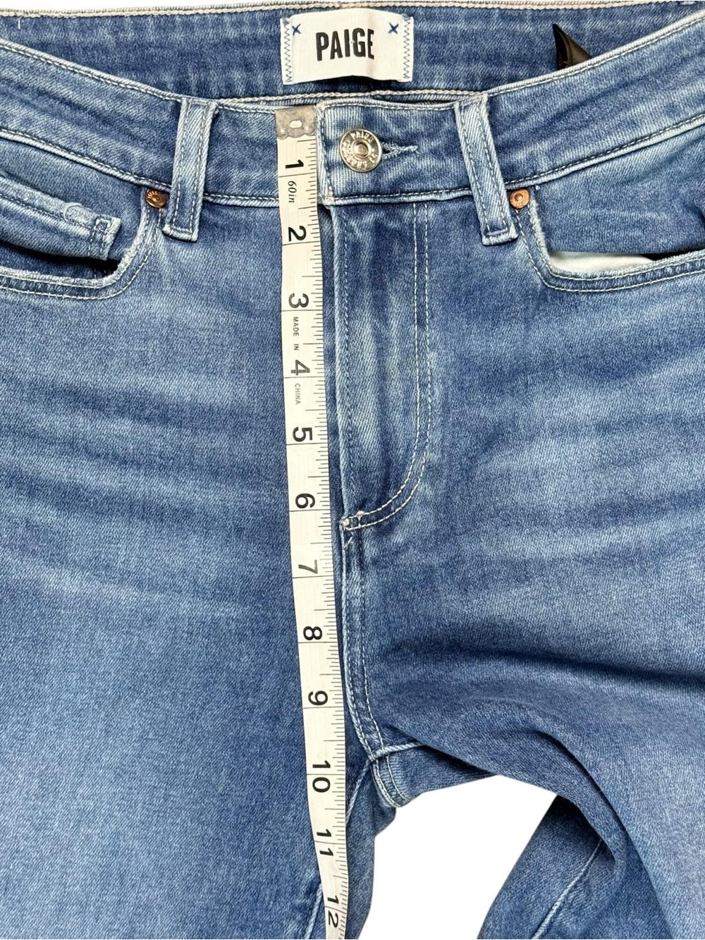 PAIGE Claudine High Rise Crop Flare Raw Hem Jeans Medium Wash Size 26 - Picture 7 of 9